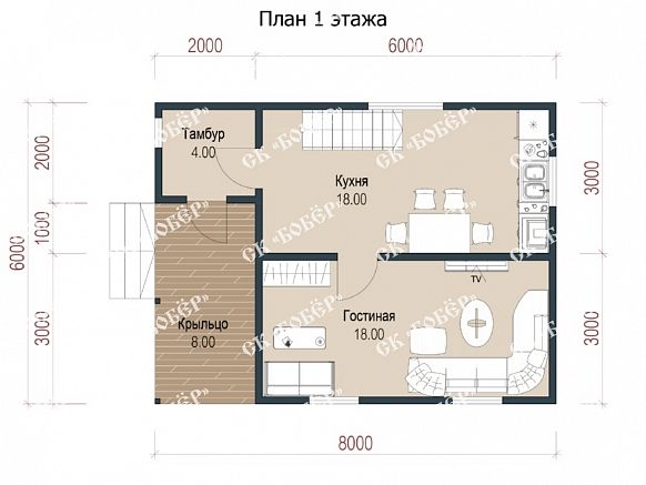 Дачный дом из бруса 6х8. фото