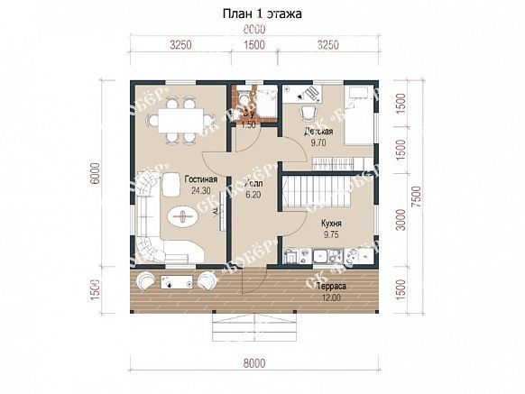 Дом с балконом из бруса 7х8. фото