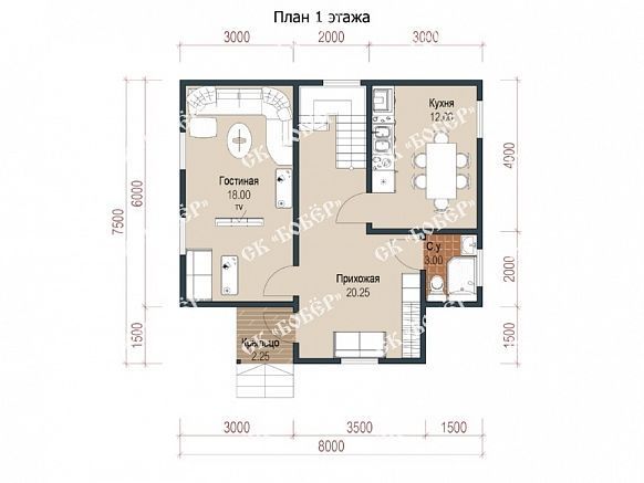Дом из бруса 8х7.5. фото
